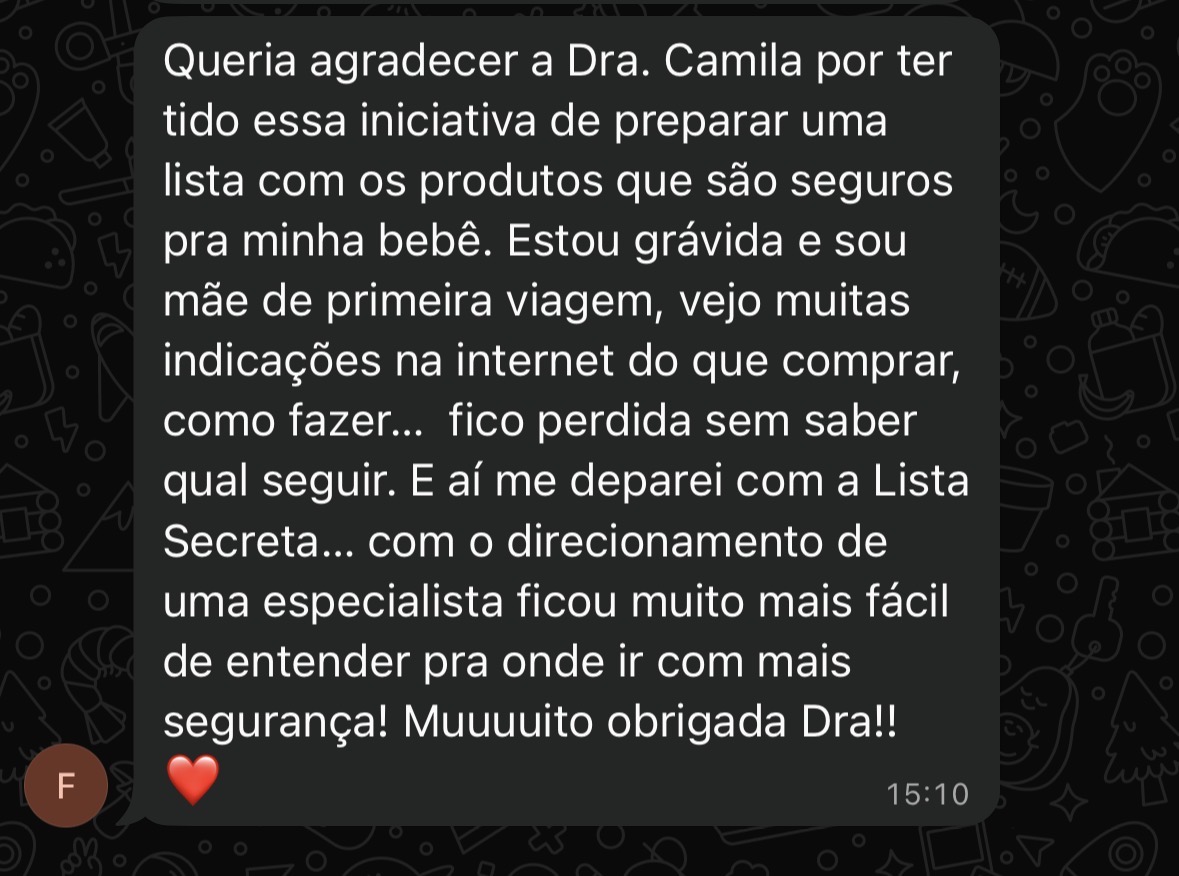 Depoimento de mãe grávida agradecendo pela lista